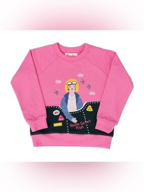 PICCOLINA Amelia Earhart Trailblazer Crewneck Sweatshirt Pink Embroidered Size 8